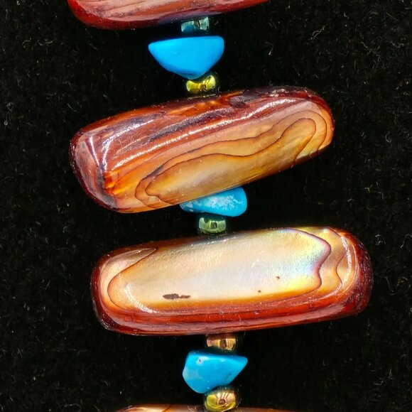 VTG Paua Abalone Shell Stick Bead Necklace 30" Howlite Chunks & Turquoise Chips - Picture 8 of 12